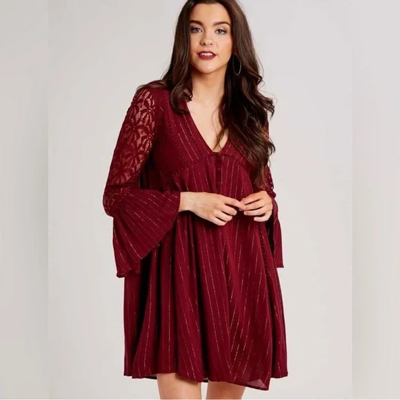 Altar’d State Long Sleeve Tunic Dress w/ lace detailing - Picture 10 of 12